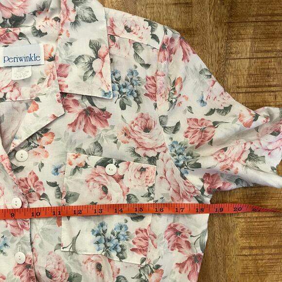 Vintage 80s Periwinkle Belted Shirtdress 6 White Floral Coquette Cottage Pinup - Picture 16 of 16